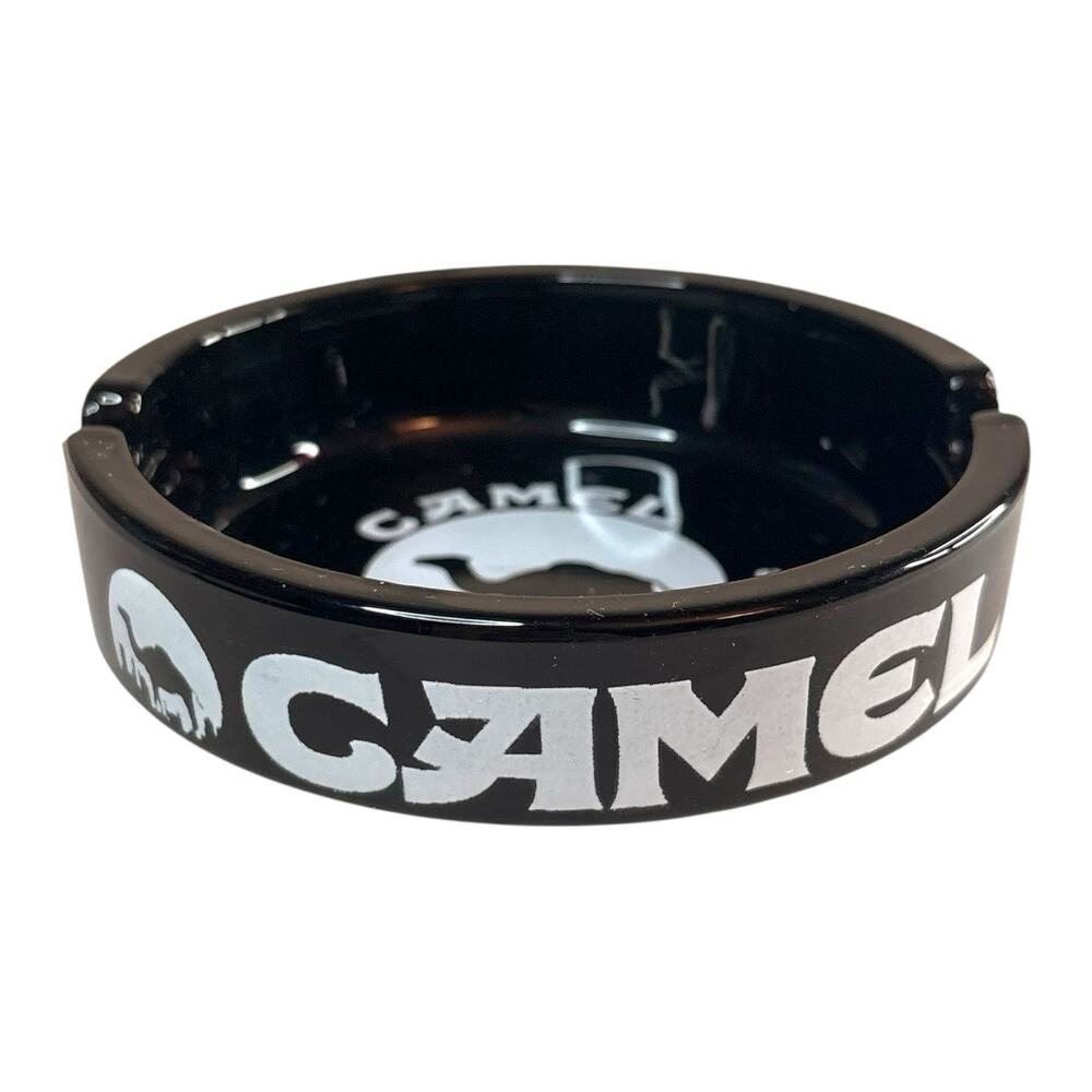 VTG CAMEL Black White Ceramic Cigarette Ashtray Advertisement Promo HTF Design!